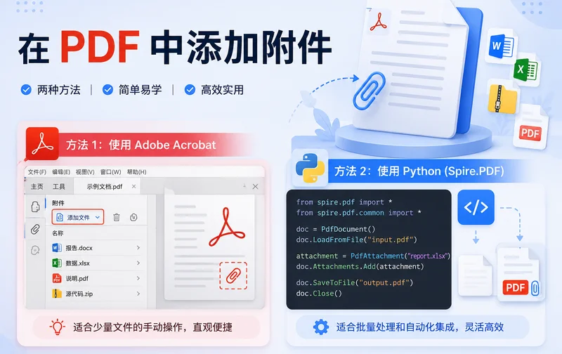 如何在 PDF 中添加附件(Adobe Acrobat 与 Python 操作指南)