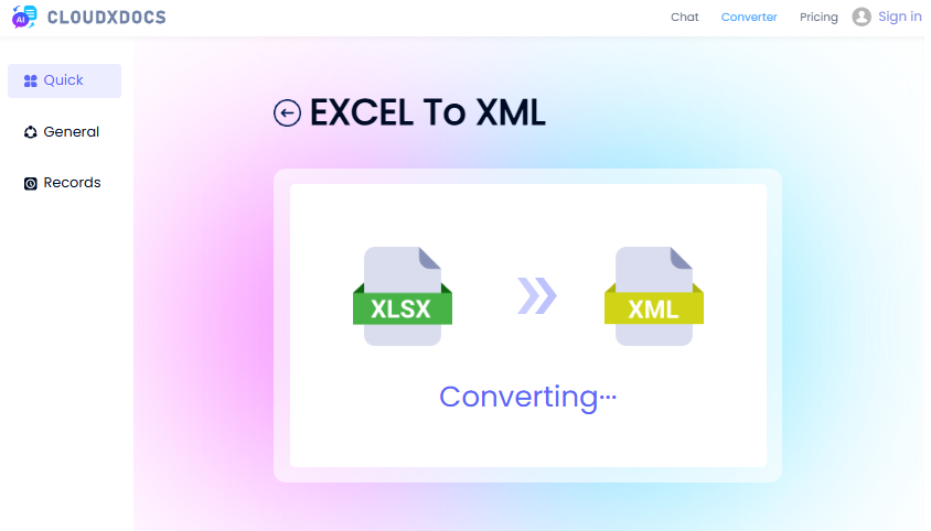 使用CloudxDocs在线工具将Excel转换为XML。
